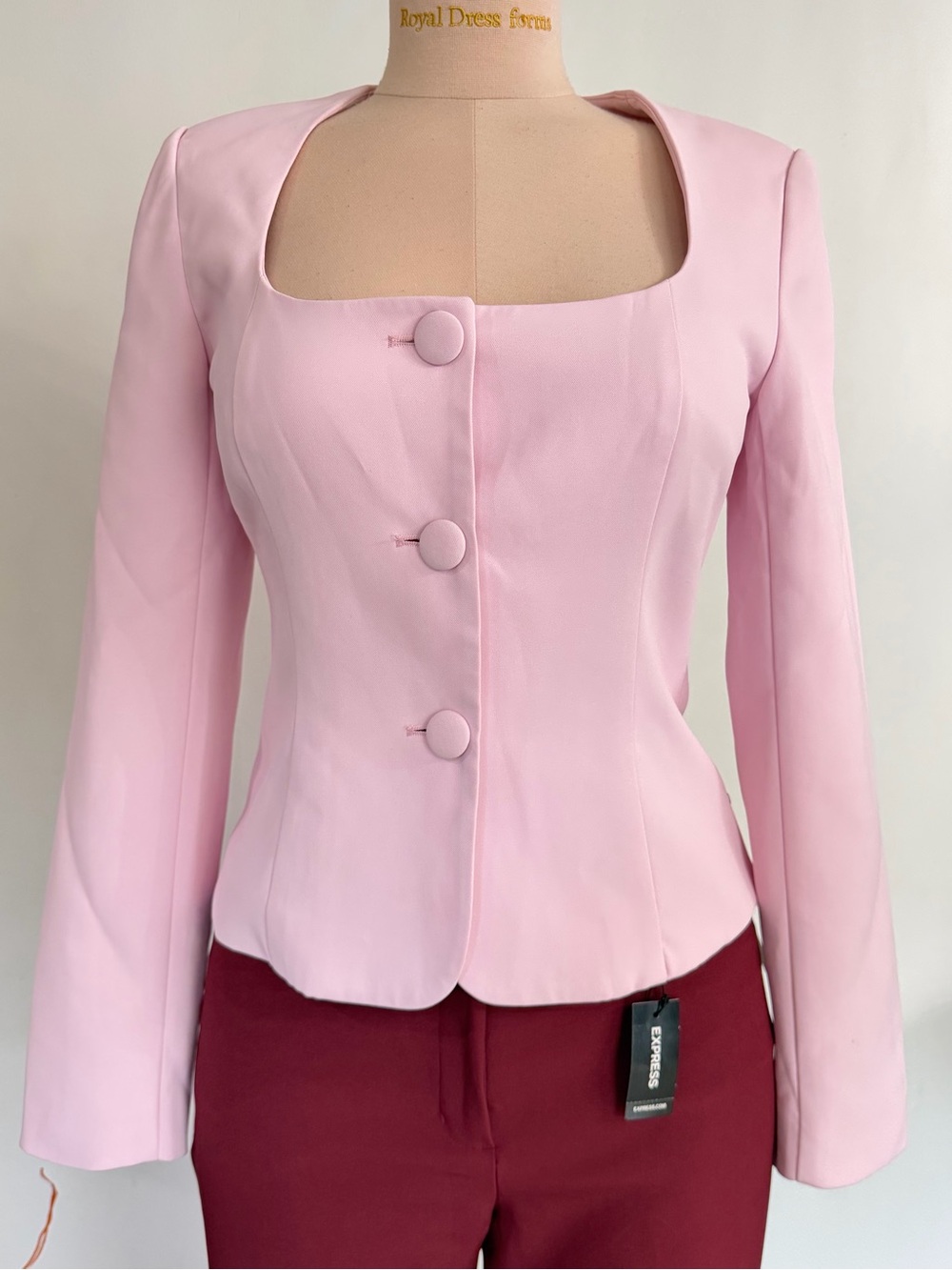 Lulu's Light Pink Square Neck Tailored Blazer